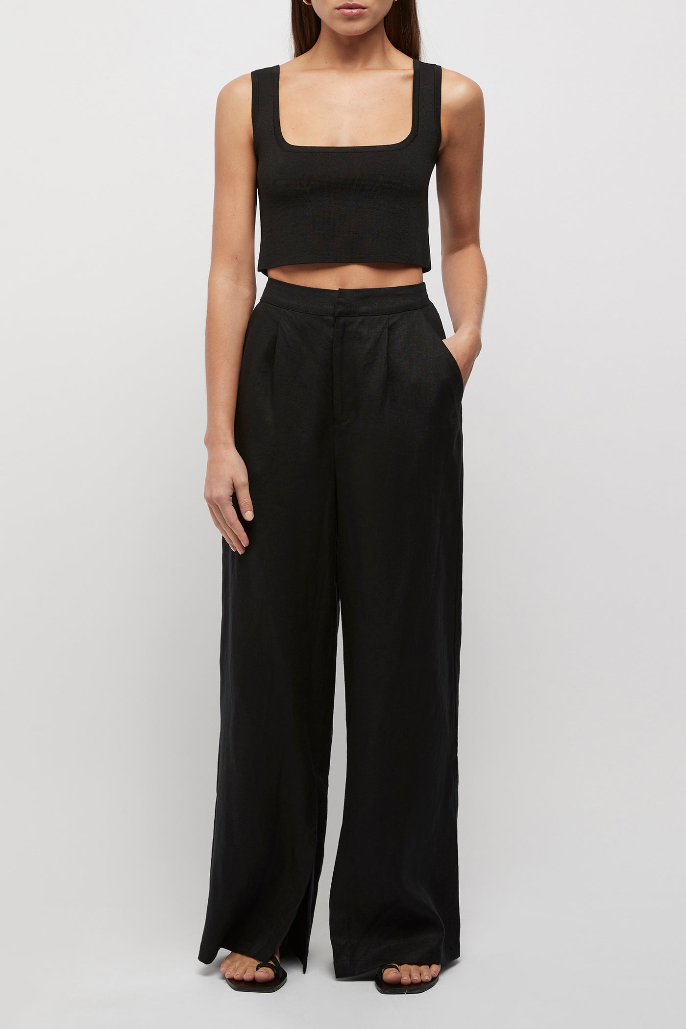 The Linen Wideleg Split Trouser