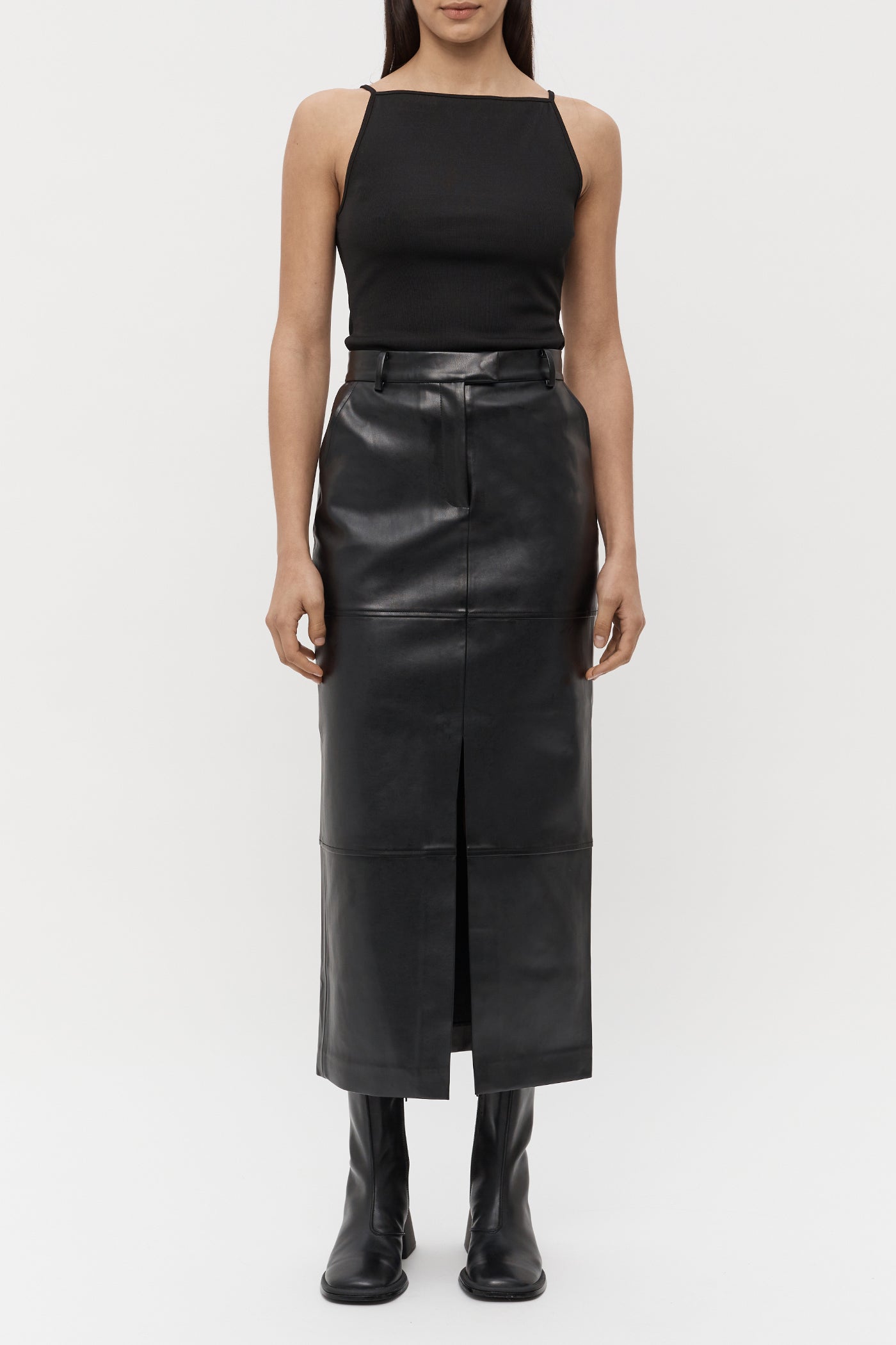 The Vegan Leather Midi Skirt