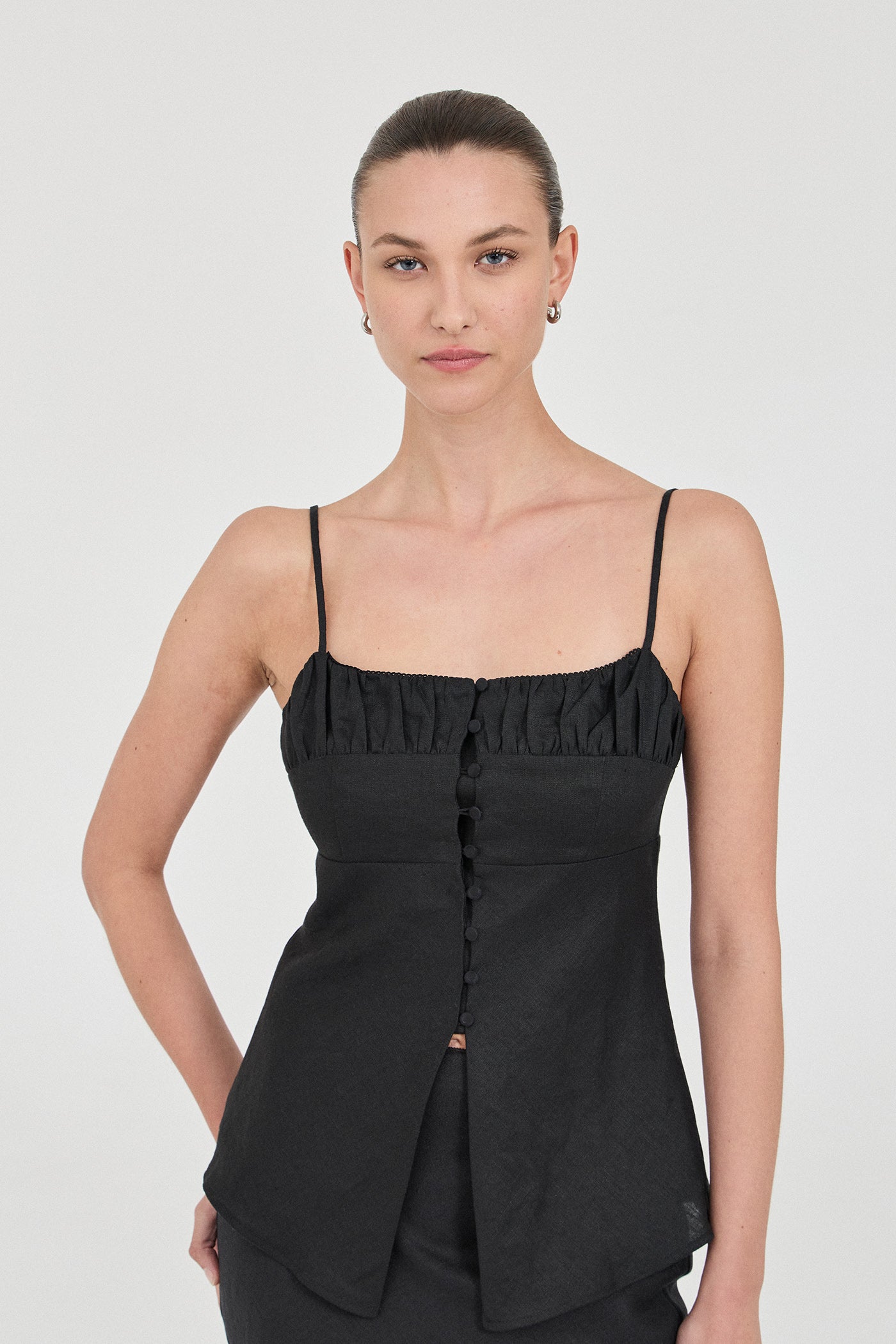 The Linen Buttoned Singlet Top